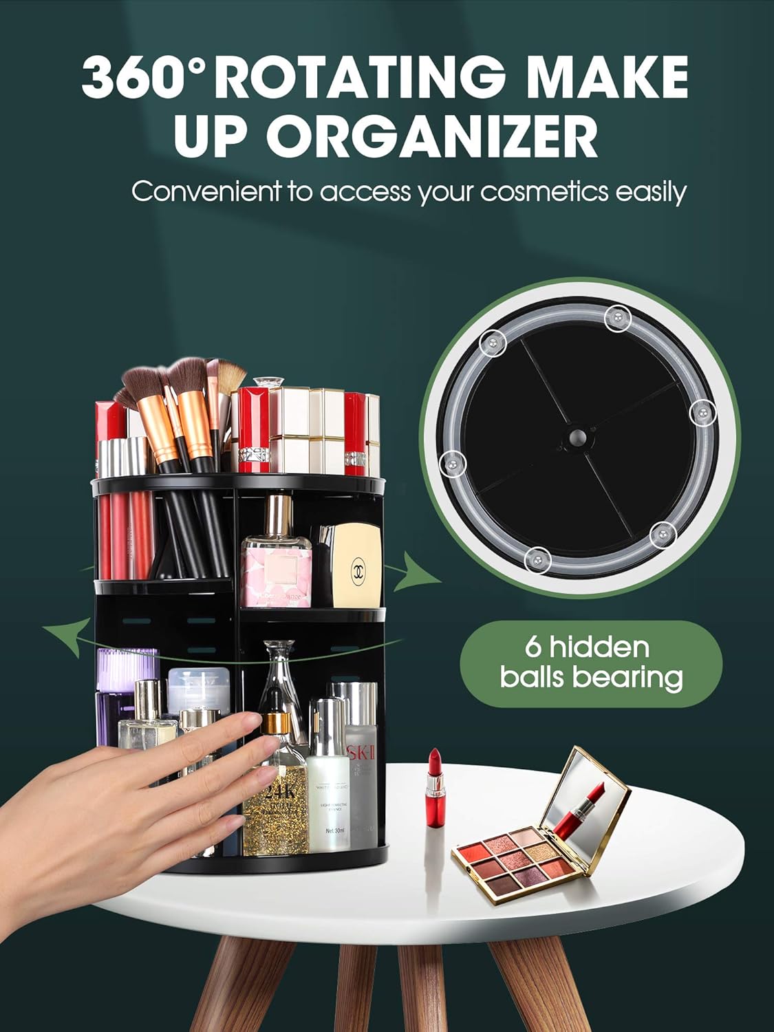 Kootek Rotating Makeup Organizer - 360 Spinning Makeup Storage Rack Adjustable Swivels Cosmetic Organizers Brush Holder Large Capacity with 4 Layers Tray for Bathroom Bedroom Vanity Dresser Room: Beauty