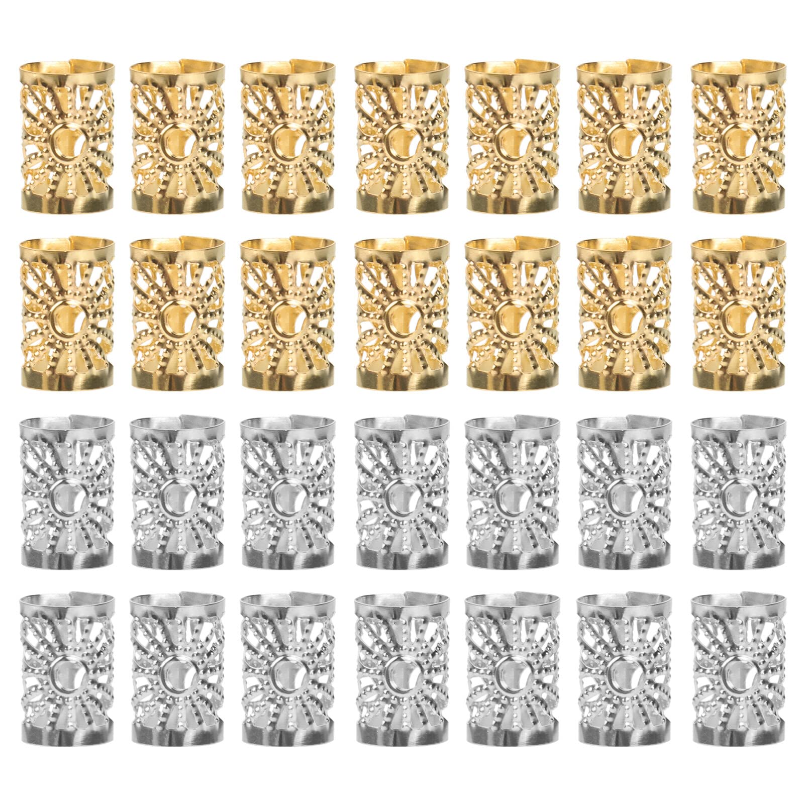 Beaupretty 100pcs Dreadlocks Beads Metal Hair Cuffs Braiding Beads Filigree Tube Hair Accessory Hair Decoration (Silver + Golden)