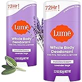Lume Deodorant Cream Stick - Underarms and Private Parts - Aluminum-Free, Baking Soda-Free, Hypoallergenic, and Safe For Sensitive Skin - 2.2 Ounce (Pack of 2) (Lavender Sage)