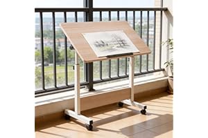 Fuhomtre Standing Small Computer Desk with Wheels, Height Adjustable Art Table Standing Desk Workstations for Draw-Studio Hom