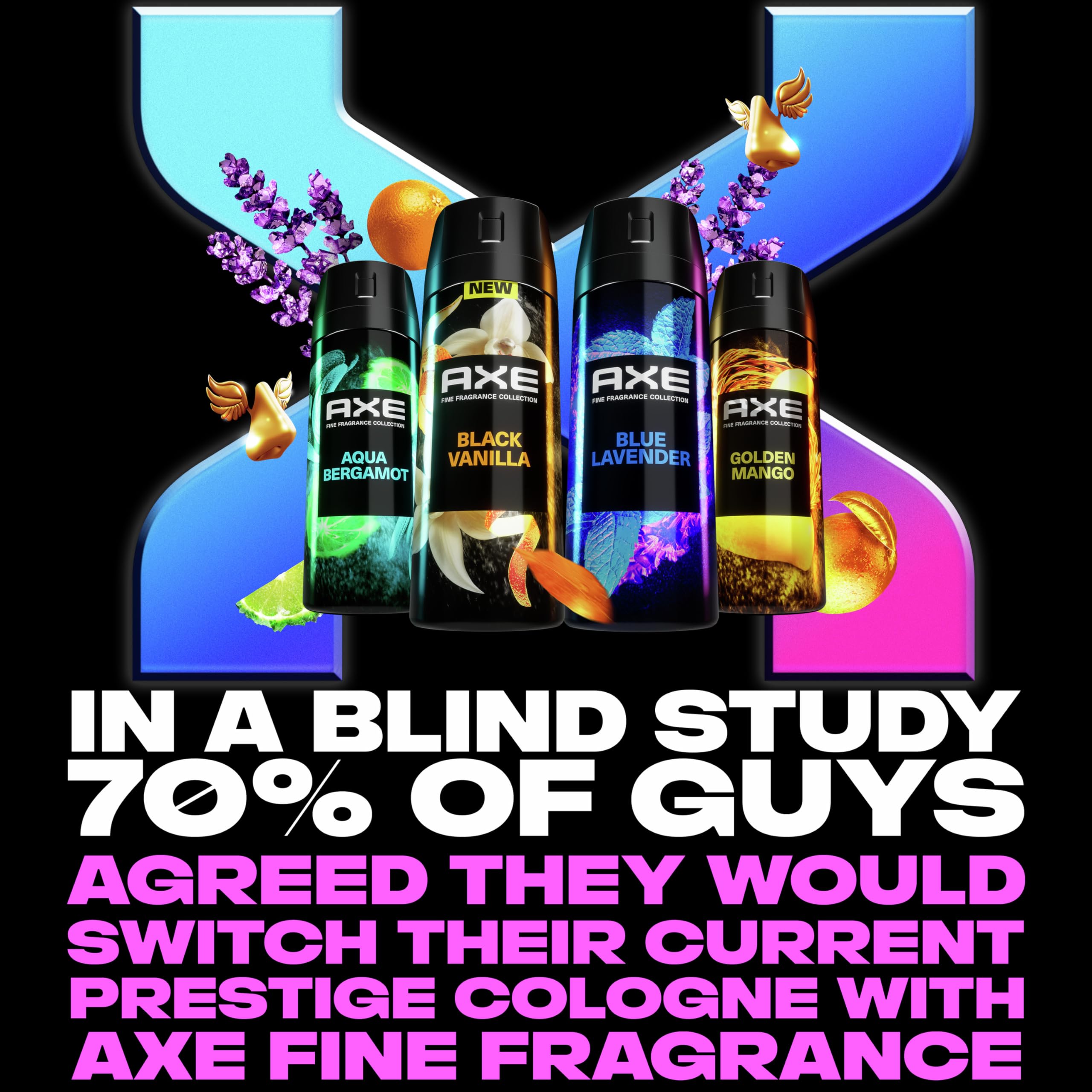 AXE Fine Fragrance Collection Premium Deodorant Body Spray for Men - Variety Pack - Blue Lavender, Aqua Bergamot, Golden Mango, & Black Vanilla - Pack of 4 72H Odor Protection, Aluminum Free, 4 oz