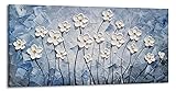 YHSKY ARTS Floral Canvas Wall Art Hand Painted Blue