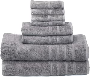 MOSOBAM 700 GSM Luxury Bamboo 8pc Extra Large Bathroom Set, Charcoal Grey, 2 Bath Towels Sheets 35X70 2 Hand Towels 16X30 4 Face Washcloths 13X13, Dark Gray, Turkish Towel Sets, Quick Dry Wash Cloth