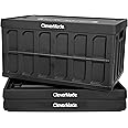 CleverMade Collapsible Storage Bins with Lids - Obsidian 3 Pack 46L- Plastic Containers Stackable Organization Crates Home Closet Space-Saving Durable