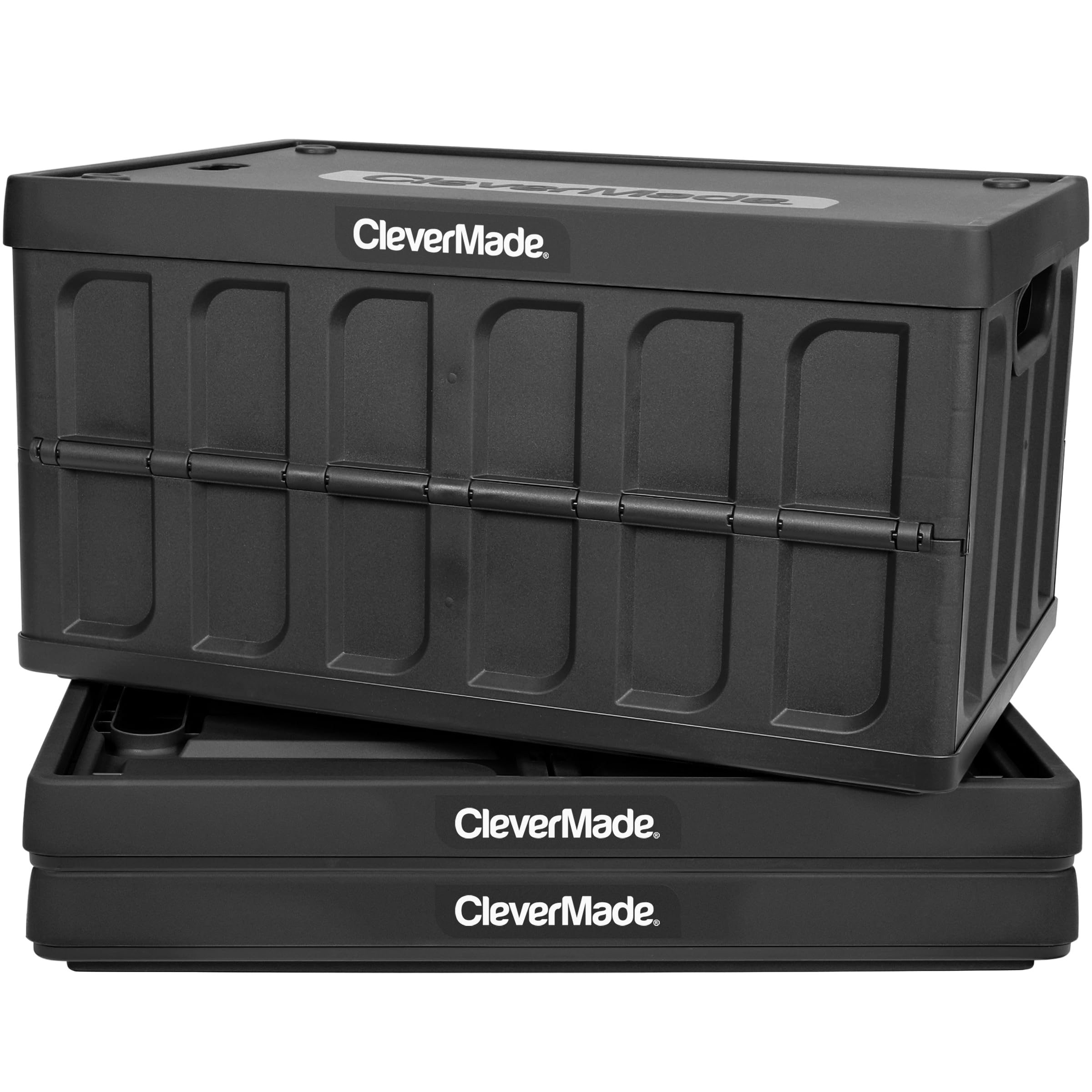 CleverMade Collapsible Storage Bins with Lids – Obsidian 3 Pack 46L- Plastic Containers Stackable Organization Crates Home Closet Space-Saving Durable