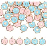 MECCANIXITY Letter Initial Charm Double Sided Alphabet Pendants A-Z Hexagon Letter Charm for Jewelry Making Necklaces Bracelets Earrings DIY Jewelry Accessories