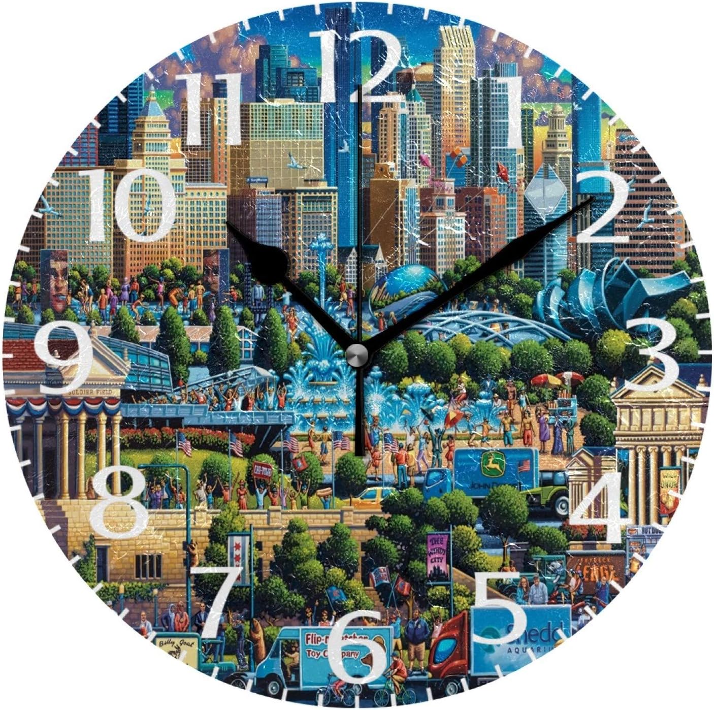 simono 10-inch Round Wall Clock, Wall Decor Chicago Scape Silent Non-Ticking Clocks, Battery Operated Easy to Read Clock for Living Room Home Office