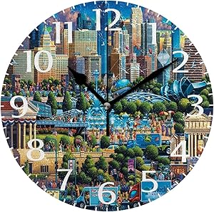 simono 10-inch Round Wall Clock, Wall Decor Chicago Scape Silent Non-Ticking Clocks, Battery Operated Easy to Read Clock for Living Room Home Office