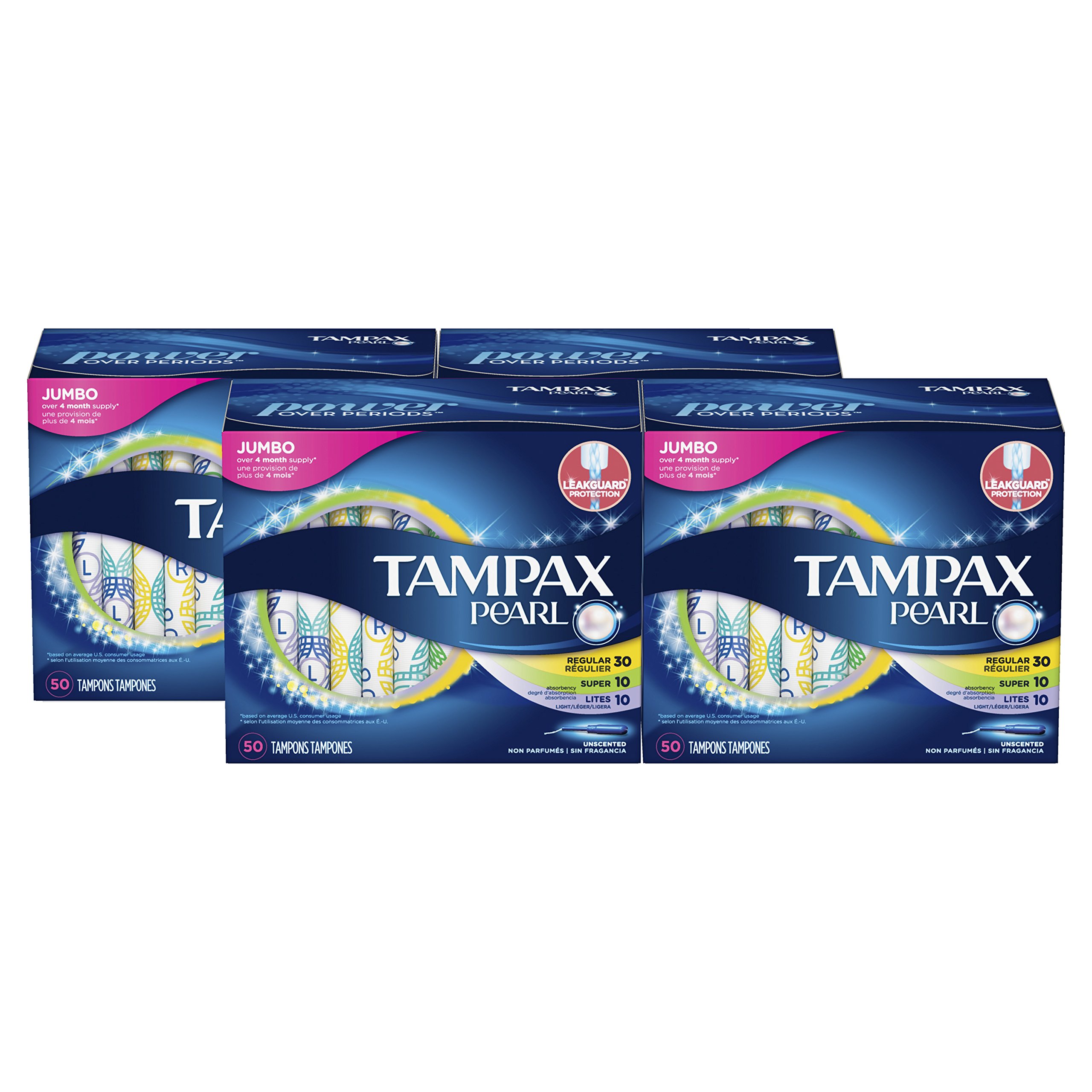 Tampax Pearl Plastic Tampons, Light/Regular/Super Absorbency Multipack