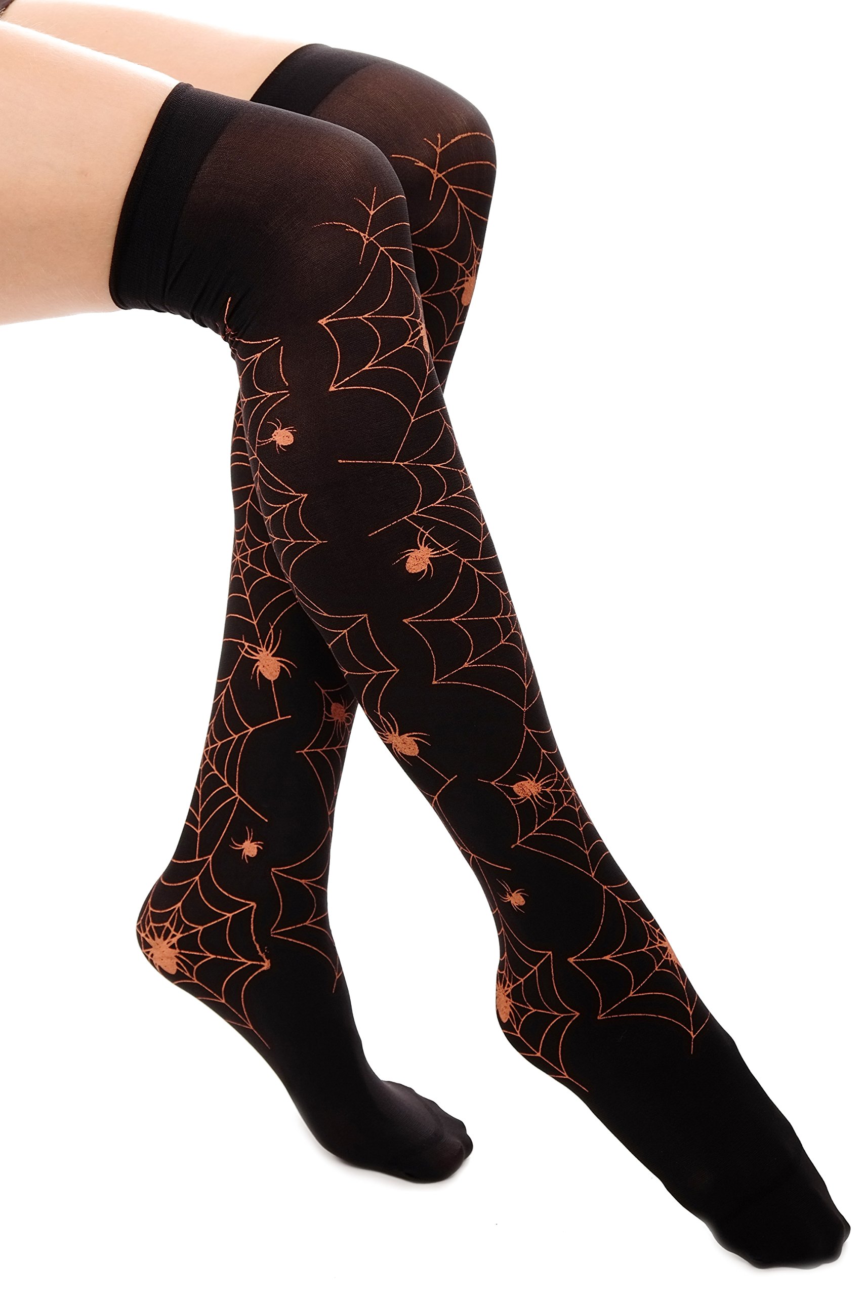 DRESS ME UP - Z169 Lady's Stockings thigh-hIgh overknee Carnival Halloween black red spider web cobweb Gothic Witch