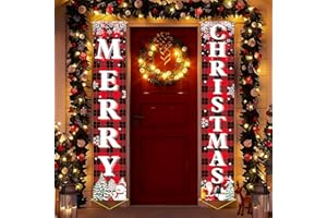 HIPARTY Upgraded, Christmas Porch Door Decorations, 300D Premium Merry Christmas Banner, Large 71x12in (with 4pcs Golden hanging rod)(Classic Snow Style Design) for Ideal Outdoor Christmas Decorations Indoor