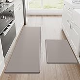 StepRite Kitchen Mats for Floor, 2-Piece Anti-Fatigue Kitchen Rugs, Khaki | 17.3" x 30" + 17.3" x 47", cushioned comfort, water-resistant, easy to clean, non-slip bottom, kitchen floor, standing desk