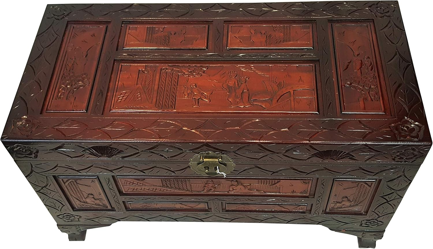 Oriental Furniture Warehouse Chinese Carved Chest in Red