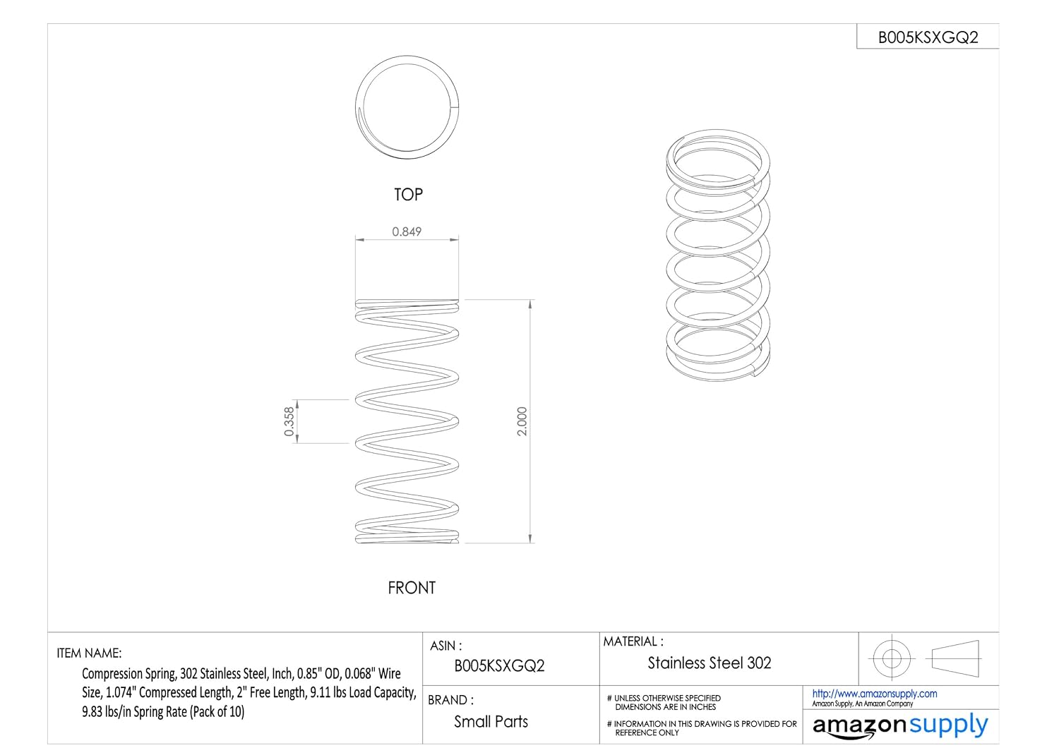 Compression Spring 0 068 Wire Size Pack Of 10 2 Free Length 9 11 Lbs 
