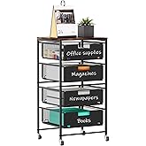 Solinxe 4-Drawer Storage Organizer, Under Desk Rolling File Cart with Lockable Wheels, Multi-Layer Mobile Filing Cabinet, Utility Craft Cart for Home Office,Black