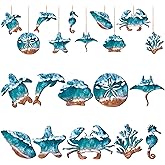 Purpeak 30 Pcs Summer Wooden Ornaments Ocean Beach Tree Decorations Coastal Wood Hanging Decor Beach Sea Animals Cutouts Ocean Hanging Ornaments forSummer Home Small Tree Party Office Supplies