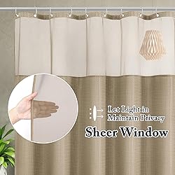 Gibelle Waffle Weave Shower Curtain with Mesh Top