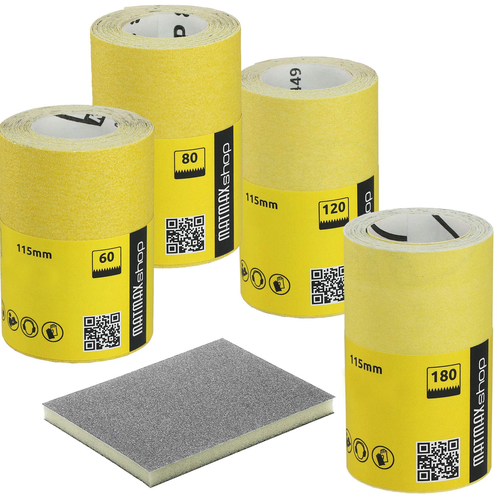 Matmax Shop 60G (Caorse) + 80G (Medium) + 120G (Fine) + 180G (Very Fine) Aluminium Oxide Sandpaper Roll Set - 4 x 4.5m Each Roll (Klingspor - GERMANY) on Amazon !!!