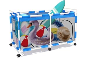 SYJINGLINK 240 Gallon 63" L Extra Large Swimming Pool Storage BinWith zip and hooks, with added crossbar in the middle for stability.,Holder for Noodles, Toys, Floats, Towels,Rolling Storage Organizer Bin（blue)