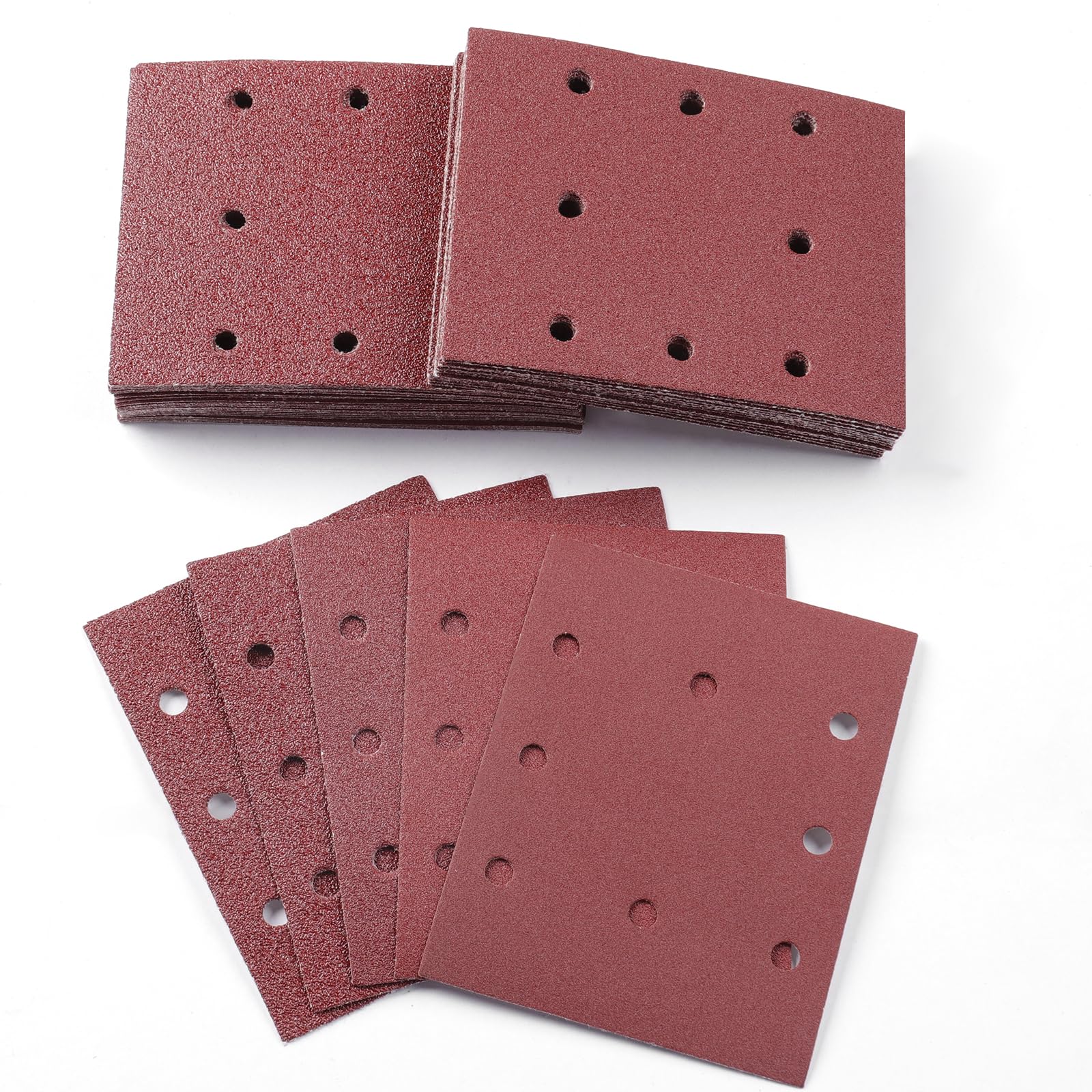 Sruhrak 50 Pieces Sandpaper, 115x145mm Sanding Sheets Stick and Peel Sanding Pads 40/60/80/120/240 Grits Set Sander Paper for Electric Sander Polishing, Rust Removal