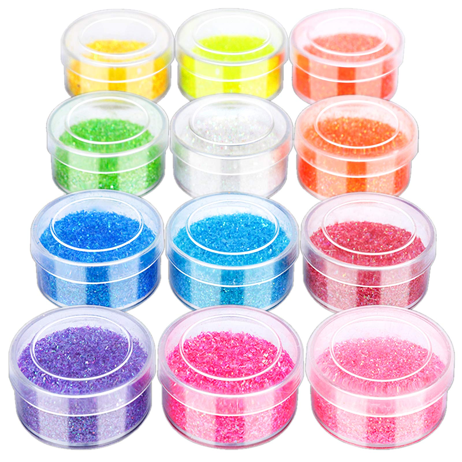 FANDAMEI Arts & Crafts Glitter - 12 Colors Extra Fine for Face, Lips, Eye, Hair Makeup, Acrylic Nail Art, Gel Polish, Crafting Card