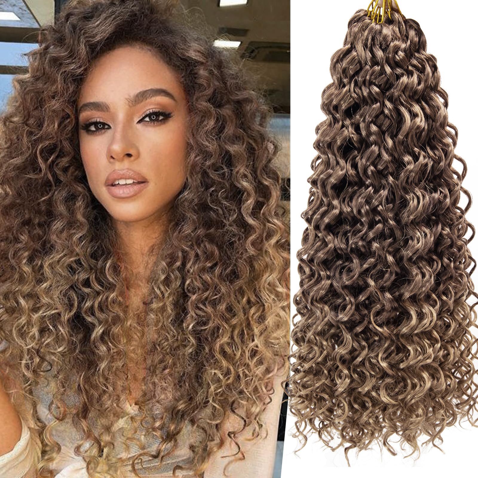 Photo 1 of YXCHERISHAIR 8 Packs Curly Crochet Hair GoGo Curl Crochet hair for Women Deep Wave Braiding hair,Synthetic Bohemian Crochet Braids Water Wave Crochet hair Extensions (18inch, 33/27)
