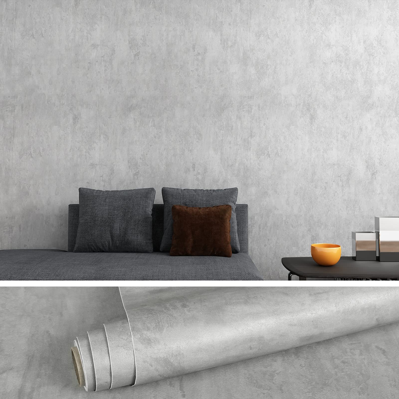 VEELIKE Thick Grey Concrete Effect Wallpaper Industrial Cement Contact Paper Peel and Stick Textured Sticky Back Plastic Patterned Vintage Wallpaper for Bedroom Washable Kitchen Removable 40cm×300cm