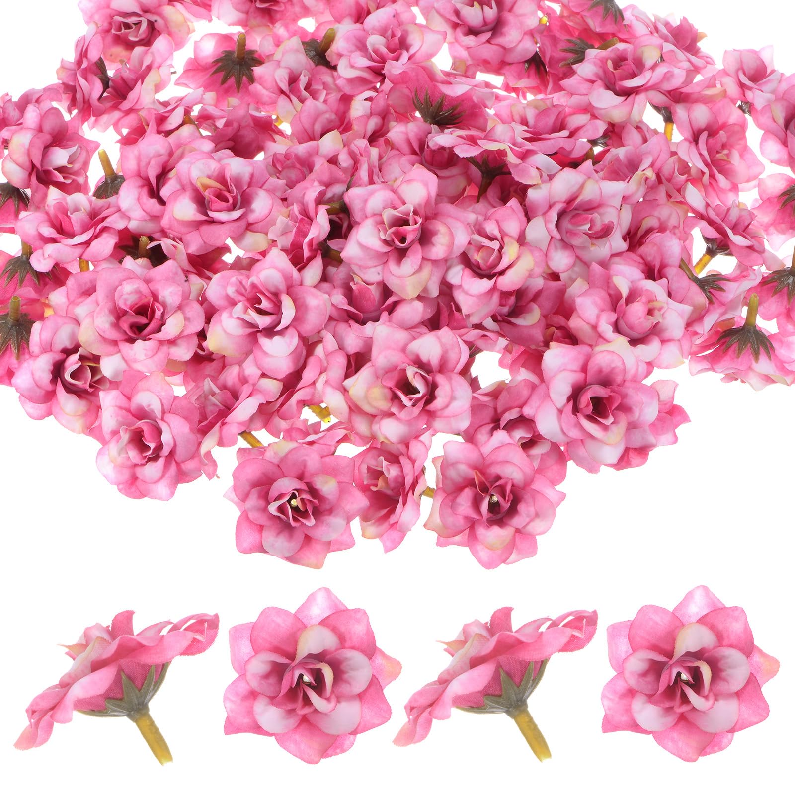M METERXITY 100-Pack Artificial Roses Heads, Silk Faux Rose Head for Wedding/Bouquet/DIY Crafts/Party Decoration, Fake Bloom Flower Heads Buds [Dark Pink]