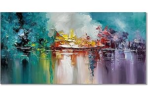 zoinart Hand Painted Modern Oil Painting on Canvas 48x24 Inches Large Abstract Wall Art Colorful Artwork Living room Bedroom Dining Room Wall Decor Ready to Hang