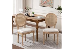 SoarFlash French Dining Chairs Set of 2, Vantage Dining Chair with Round Back, Wood Leg Farmhouse Country Rattan Dining Chair for Kitchen,Bedroom,Beige