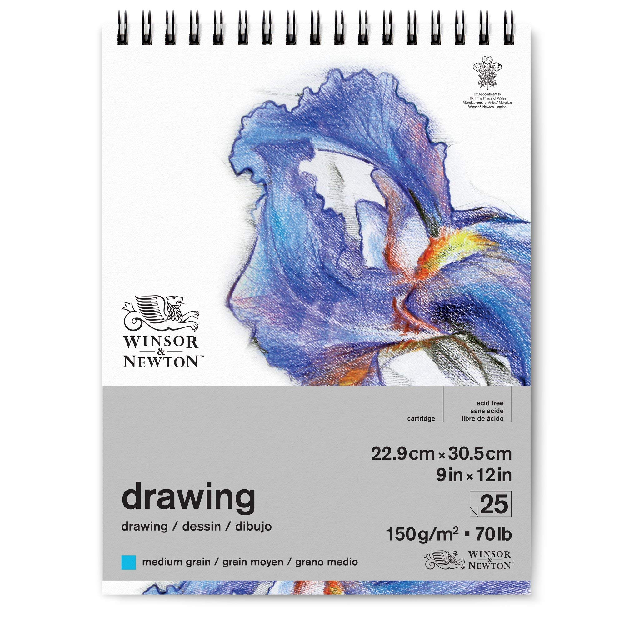 Winsor & Newton Drawing Paper, Natural White, 22,9 x 30,5 cm-25 Blatt Zeichenpapier mit Spiralbindung