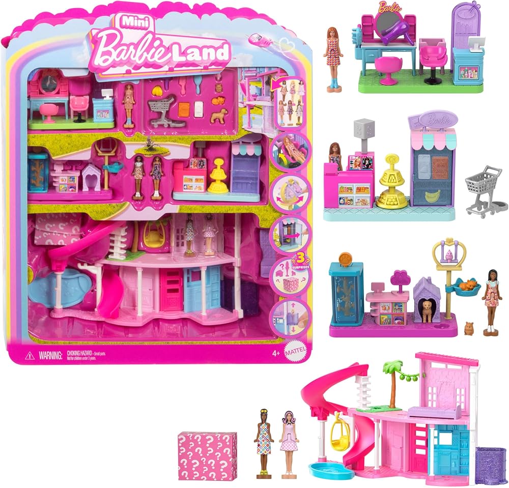 Barbie Mini DreamHouse & 3 Playsets with 6 Dolls & Accessories JGL31