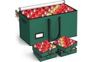 VOMII Christmas Ornament Storage Box Store 128-3" Ornaments, Ornament Organizer Storage box with Dual Zipper Closure Visual Cover & Adjustable Dividers, Holiday Decorations Storage Container with 8 Trays
