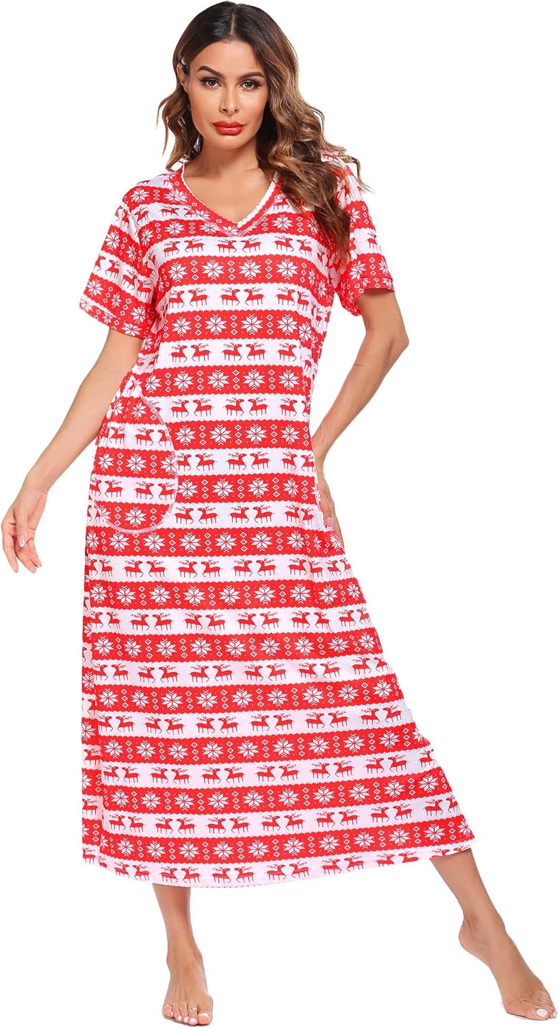 Ekouaer Loungewear Long Nightgown Women's Ultra-Soft Nightshirt Full Length Sleepwear with Pocket at  Women’s Clothing store