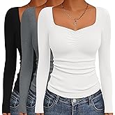 Ekouaer 3 Packs Womens Long Sleeve Tops Sweetheart Neck Fitted Shirts Basic Layering Tee Soft Undershirts Fall Outfits
