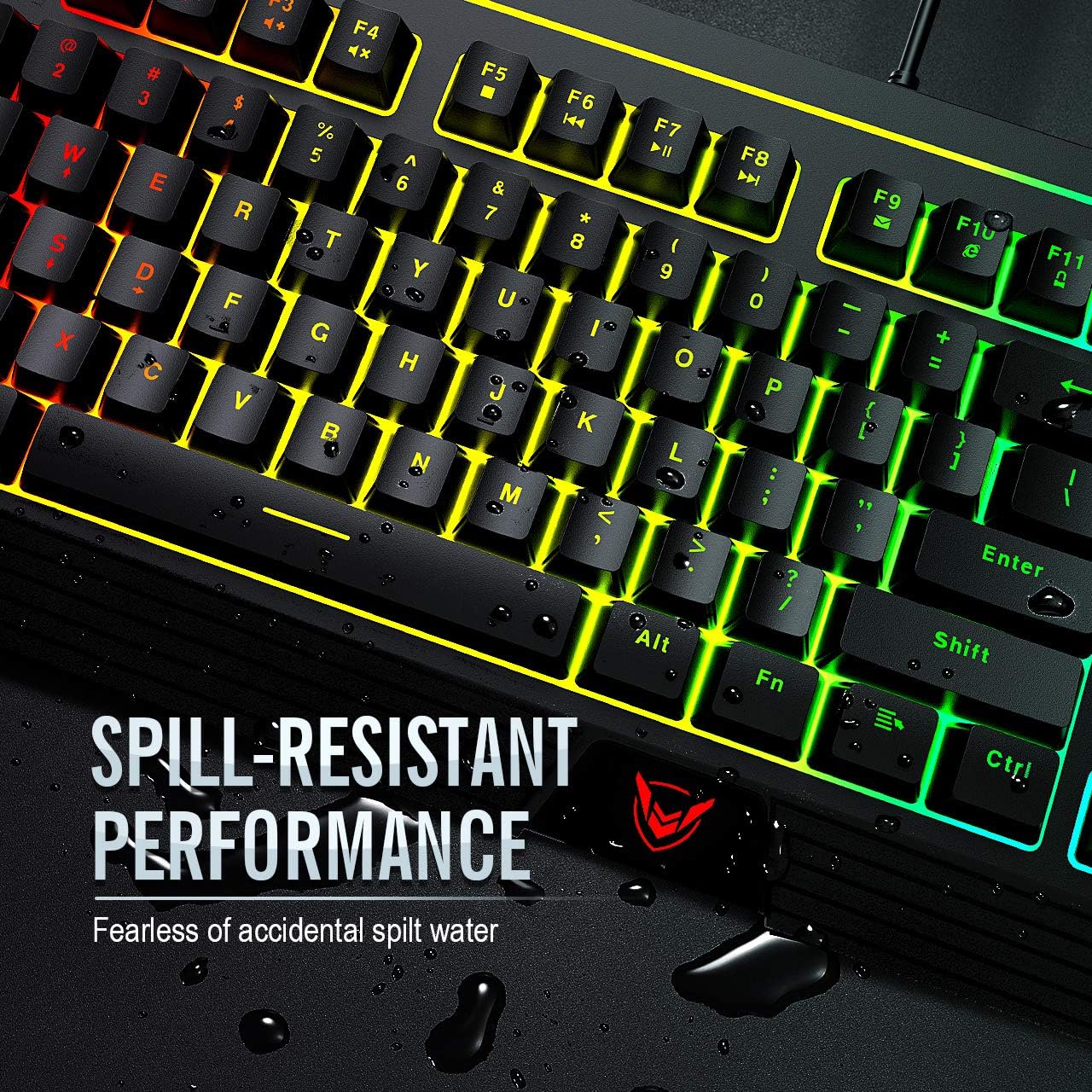 PICTEK RGB Gaming Keyboard, 8 Individual Multimedia Keys, Wired Adjustable Backlight Keyboard with Non-Fading Keycaps, 25 Keys Anti-ghosting, Splash-Proof, Ideal for Windows Mac Gaming: Computers & Accessories