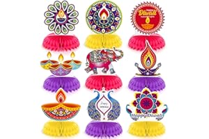 SHAPPY 9 Pcs Diwali Party Decorations Diwali Honeycomb Centerpieces Deepavali Candle Oil Lamp Table Centerpiece Table Toppers Assorted Diwali Table Decorations for Indian Diwali Home Rangoli Party Decor