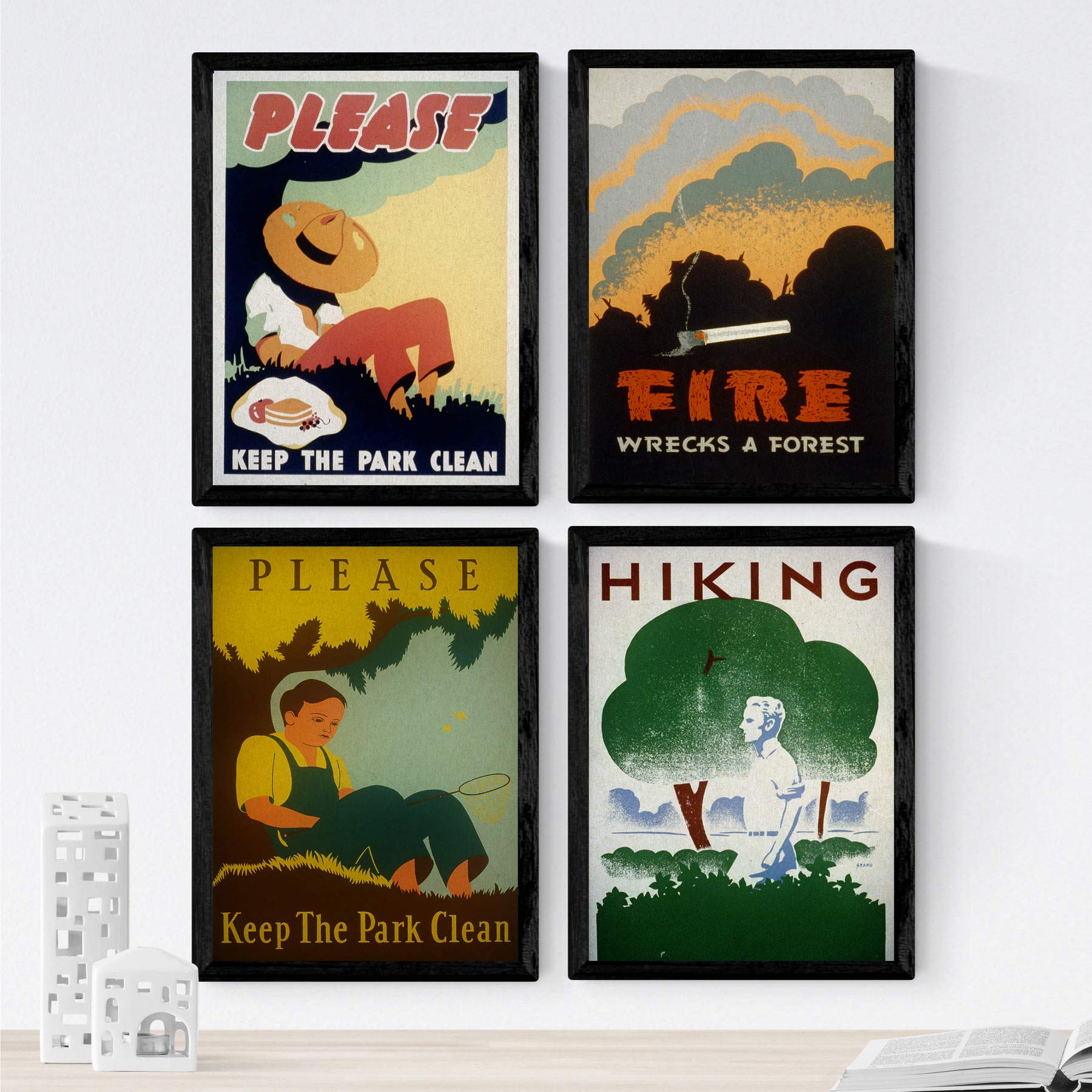 Nacnic Posters vintage. Old posters with ads. Four vintage posters fire prevention. A3 size