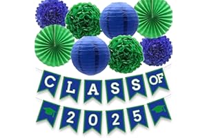 DOMOO OF DREAMS Blue Green Graduation Party Decoration Class Banner Hanging Pom Poms Flowers High School College Grad Supplies