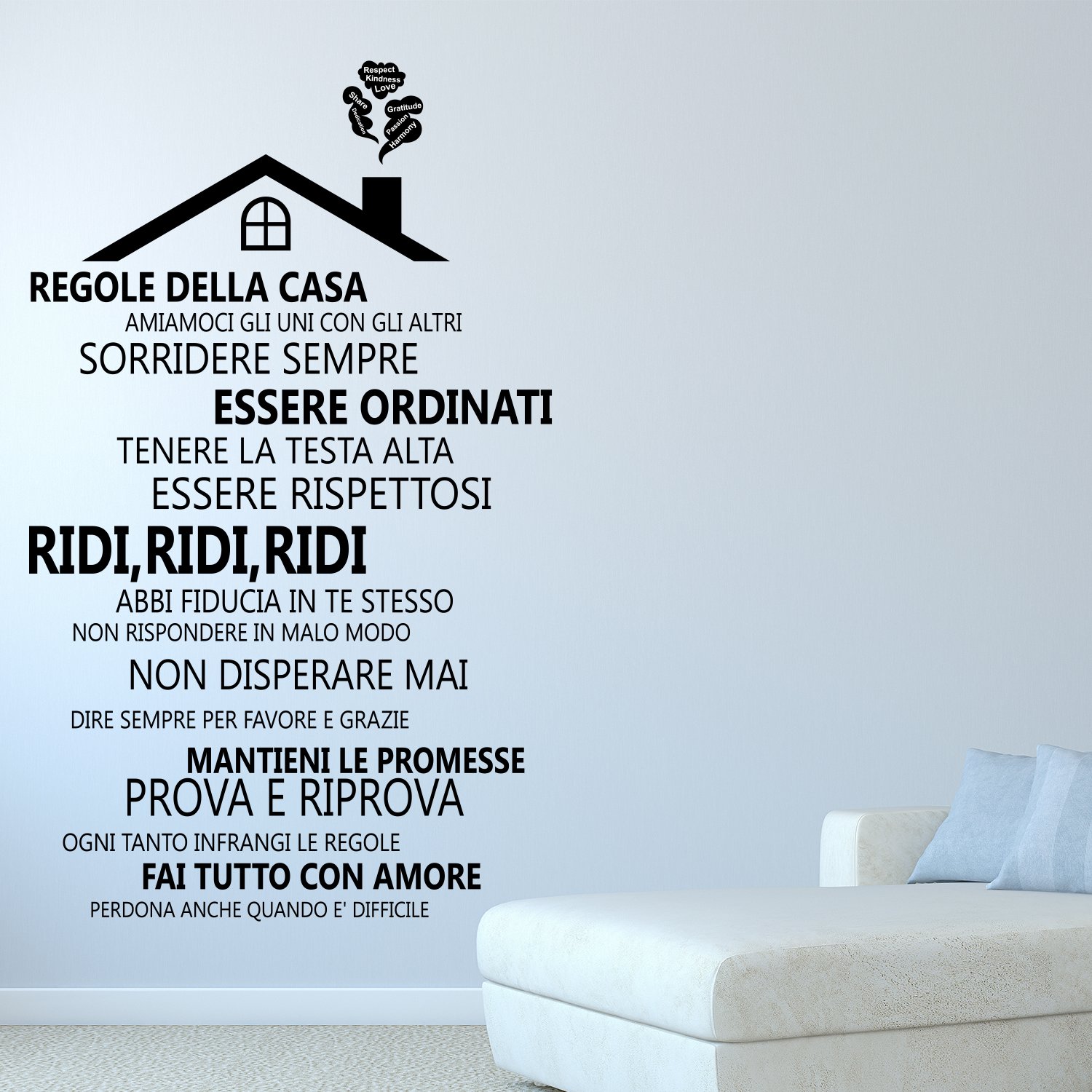 Wallflexi Wall Stickers "House Rules 2 - Italian" Wall Door Murals Removable Self-Adhesive Decals art living Room Kitchen Furniture Office Décor Restaurant Bar Cafe Hotel Home Decoration, multicolour