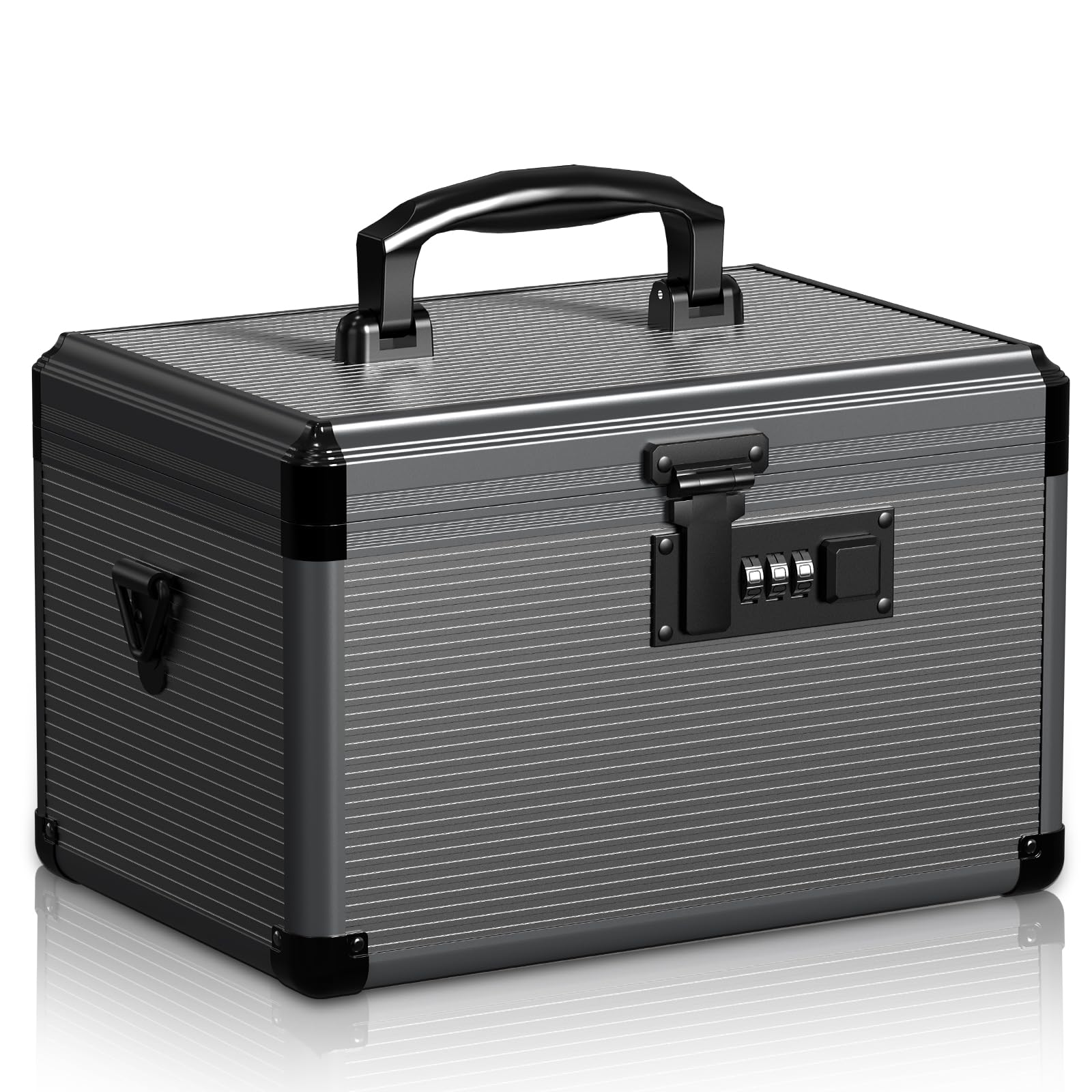 Photo 1 of Lockbako Medicine Lock Box with Code, Locking Medicine Box with Removable Tray & Pocket Bag, Portable First Aid Box for Home, 12 * 7.7 * 7.9 Inch (Black)