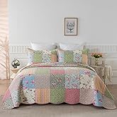 YAYIDAY Oversized King Bedspreads Patchwork Quilt Set (120x118 Inch) - 100% Cotton Reversible Breathable Floral Quilted Coverlet with Pillow Shams Fit All Season