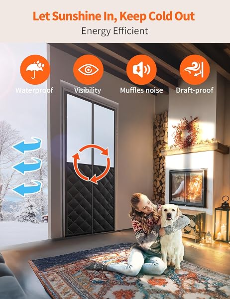 MAGNETIC THERMAL INSULATED DOOR CURTAIN FOR 48″X 80″ DOORS, VISIBLE DOOR COVER FOR HEAT INSULATION, MAGNETIC CLOSURE THICK BLANKET FOR DOORWAY TO KEEP WARM IN WINTER COOL IN SUMMER