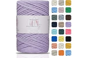 Makromecity, Cotton Macrame Cord 2mm x 195 yards (590 feet) 2mm Recycled Cotton Crochet Yarn for Macrame Art & Crafts for Wall Hangings, Bags, Underplate, Rug (25 Colors Available) (Lilac)