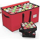 Patiobay Christmas Ornament Storage Box With 8 Trays - Stores Up to 128 Holiday Ornaments, Christmas Storage Container with Side Pocket, Adjustable Dividers, Card Slot, Tear-Proof Fabric - Red