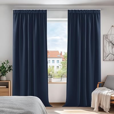Deconovo Super Soft Thermal Blackout Curtains Navy W55xL95 Inch 1 Pair
