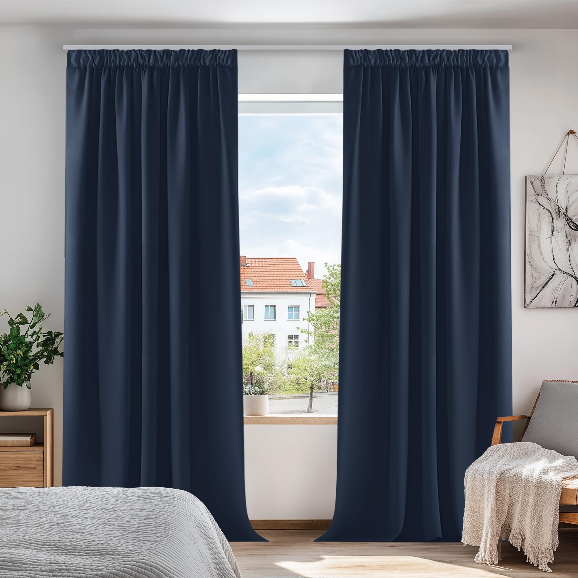 Deconovo Nursery Curtains Thermal Insulated Pencil Pleat Blackout Curtains for Bedroom Navy Blue W55 x L82 Inch 2 Panels