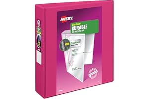 Avery Durable View 3 Ring Binder, 2 Inch Slant Rings, 2.8 Inch Wide Spine, Customizable Clear Cover, Ideal for School, Office, and Home Organization, 1 Pink Binder (17836)