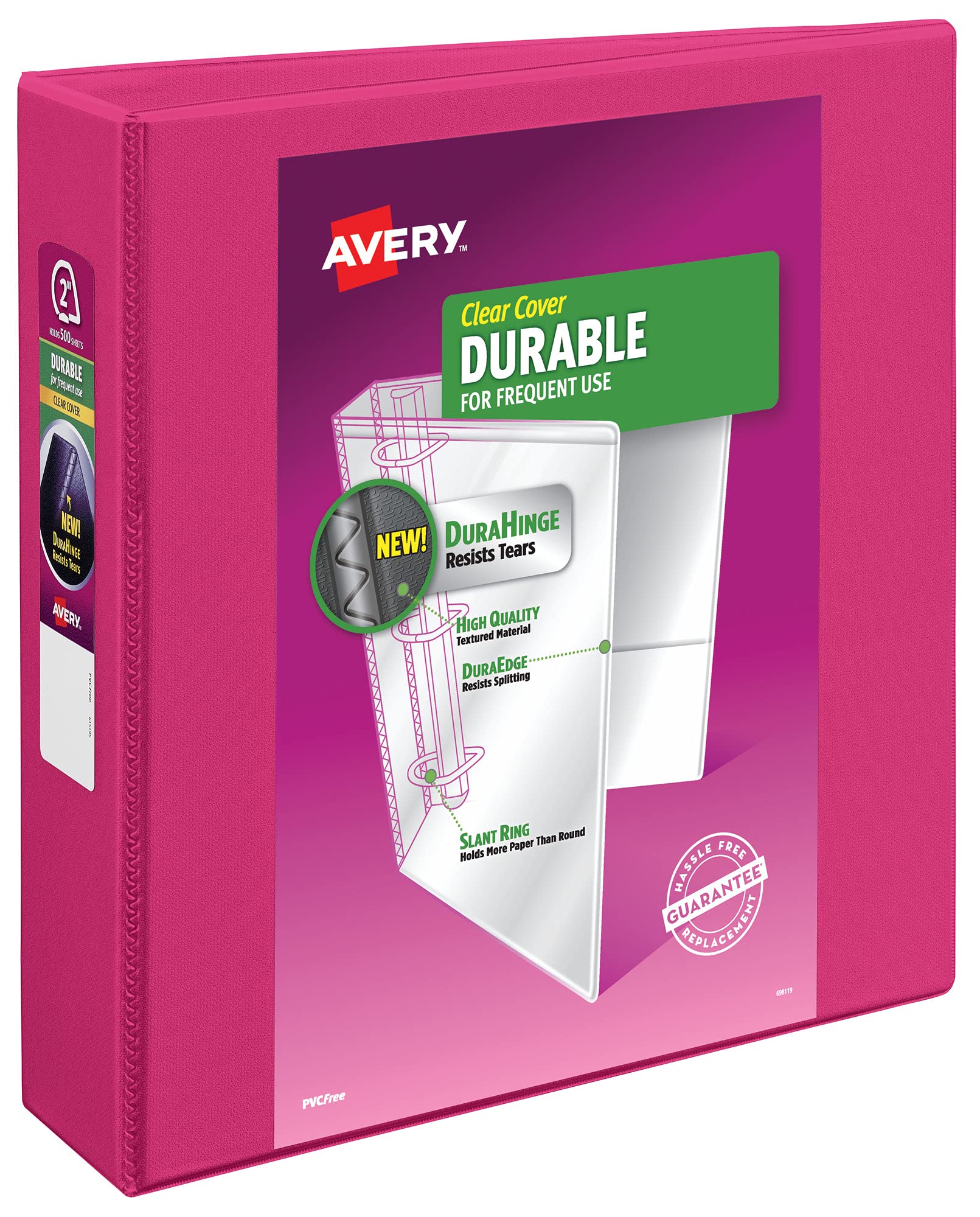 Avery Durable View 3 Ring Binder, 2 Inch Slant Rings, 1 Pink Binder (17836)