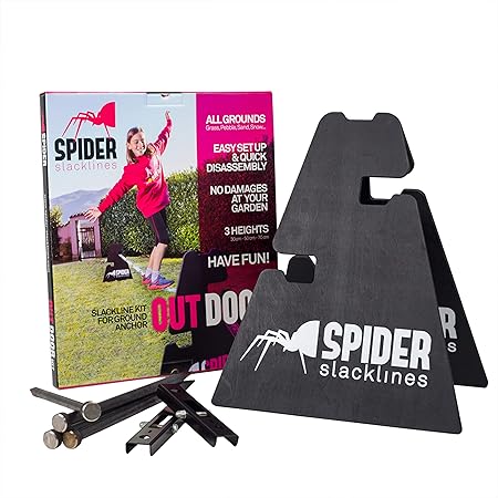 SPIDER SLACKLINE Slackline Outdoor Kit - Zwei Befestigungsblöcke Höhenverstellbar 30 or 50 or 70 cm, Kann Nicht an Bäumen Bef